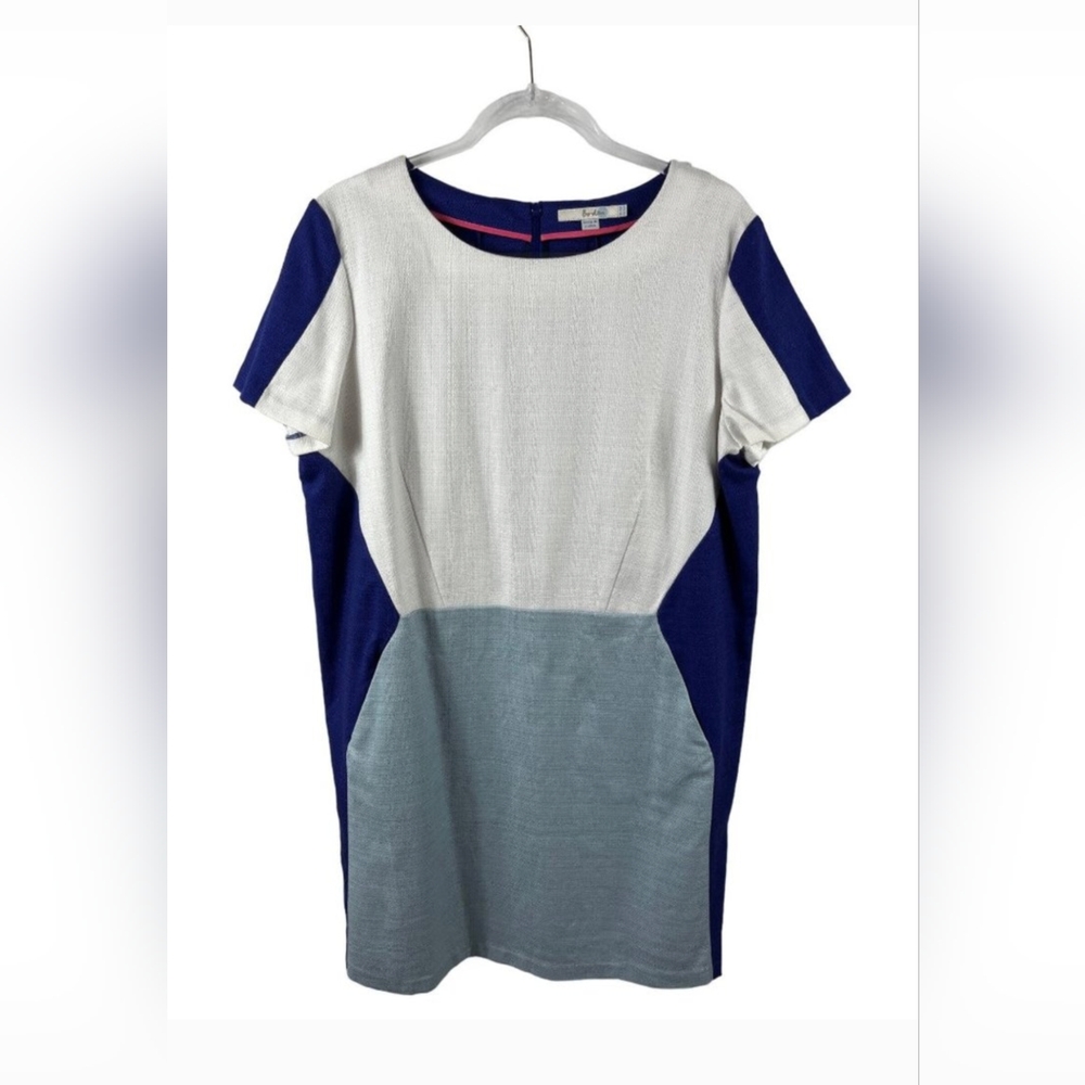 Boden Pippa Colorblock Textured Shift Dress Size 16R Blue White WH988 Pockets
